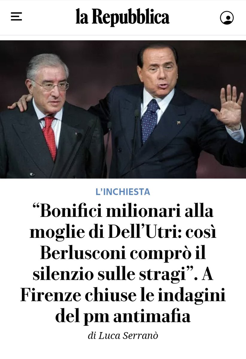 Quando scrivete 'rimpiango berlusconi' ricordate che con lui è iniziato il declino del nostro paese. Mafie, fascisti, truffatori, magnaccia, prostitute e prostituti, tutti sdoganati. Ha pure un francobollo e il nome sulle liste da defunto. De profundis.