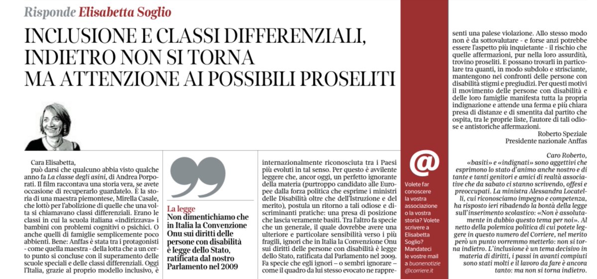 #Scuola e #disabilità: su @CorriereBN di oggi #30aprile il commento di Roberto Speziale, presidente @AnffasNazionale #Vannacci #inclusione