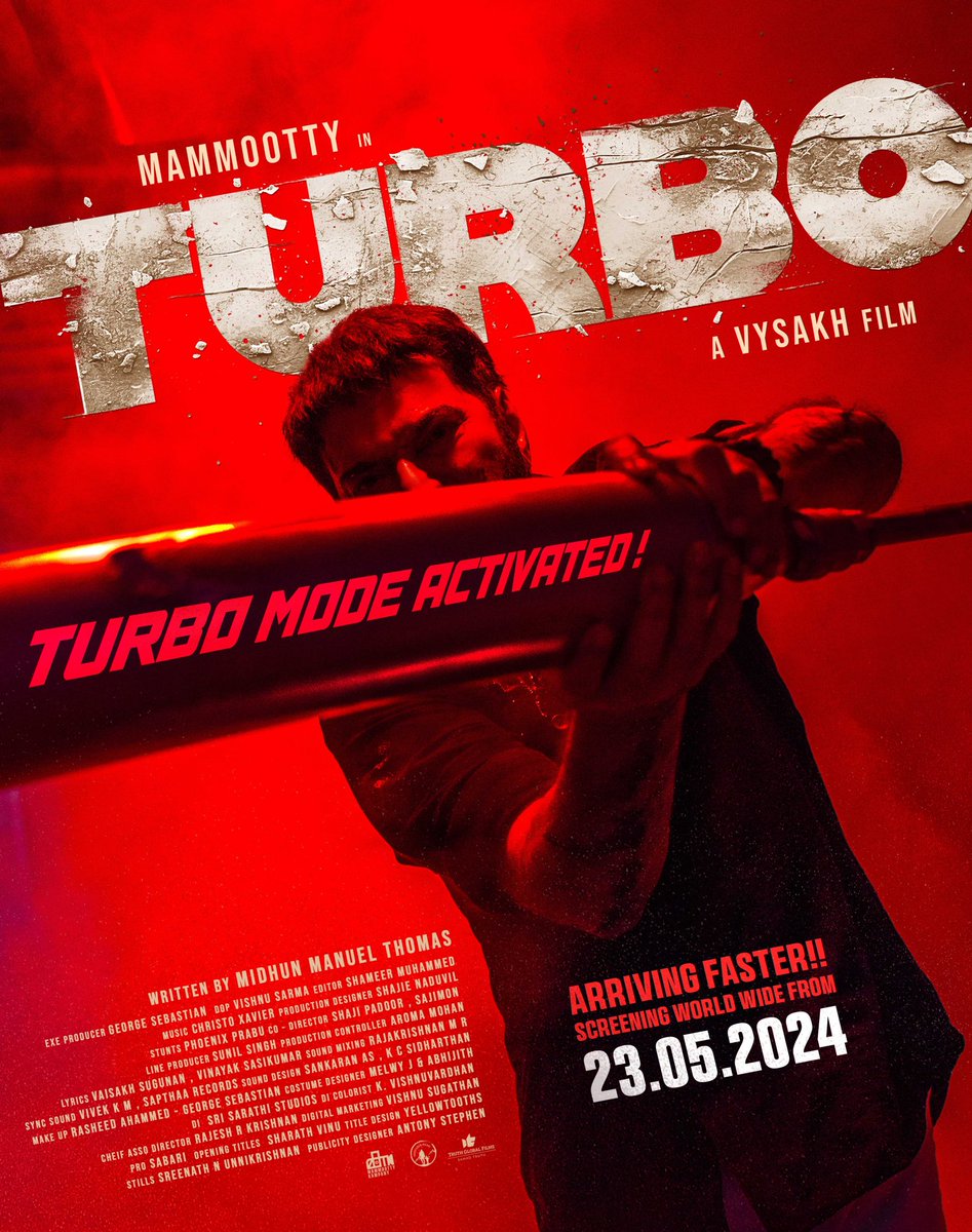 Turbo Mode Will Be Activated....Sooner than Expected.... 🔥

Turbo Jose will Storm Screens Worldwide from May 23rd Onwards. Get set to be Thrilled Like Never Before.. 👊🏻

#TurboFromMay23 #Mammootty #MammoottyKampany #Vysakh #MidhunManuelThomas #SamadTruth #TruthGlobalFilms