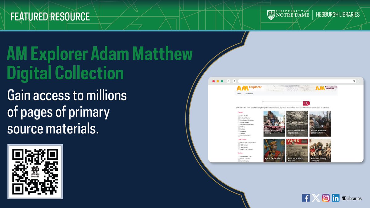 The @NotreDame Community can now access millions of pages of primary source materials through @AdamMatthewGrp Digital Collection (AM Explorer). User-friendly collections are clearly organized, helping researchers quickly identify materials. Learn more: library.nd.edu/news/featured-…