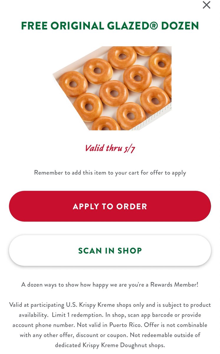 Free 1-dozen original glazed doughnuts via Krispy Kreme Rewards (free to join, offer until May 2nd) bit.ly/44ldGLH