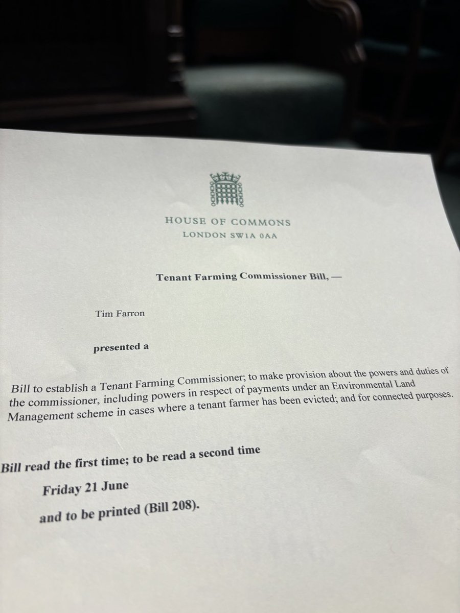 Unusually, I’m sat on the government front bench. I’m not defecting, don’t worry! I’m about to present my private members bill calling for the introduction of a Tenant Farming Commissioner. Tenant farmers are especially vulnerable at this time, let’s protect them.