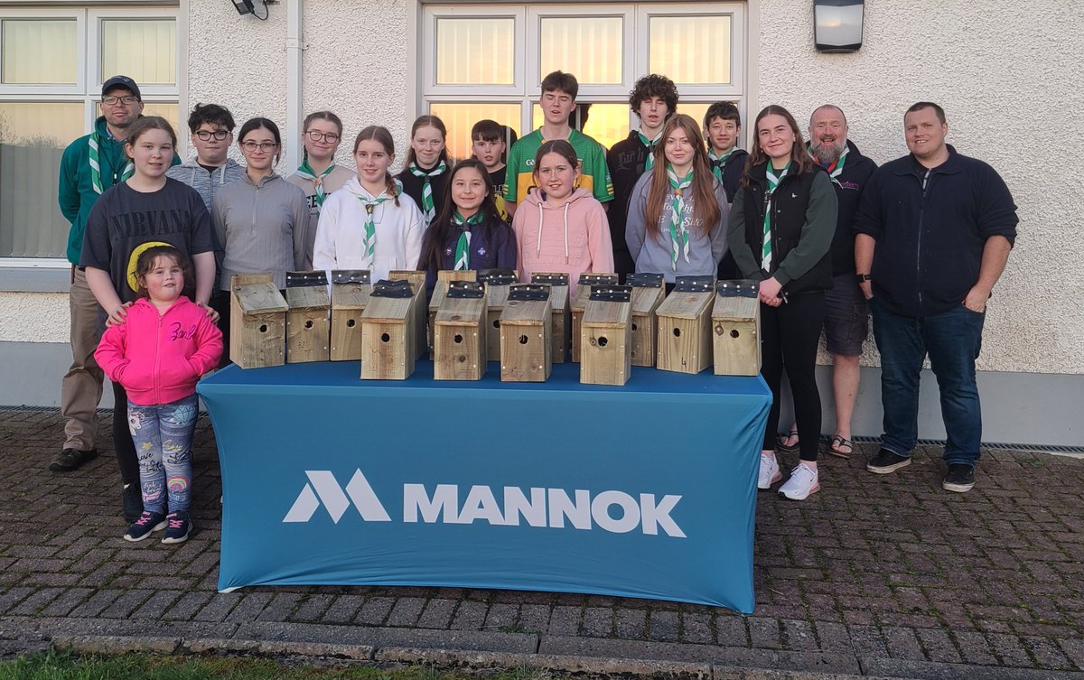 Mannok was delighted to support Fermanagh Scout Group Lisnaskea with their ‘Habitat for Wildlife’ Programme, by providing them with the materials they needed to make their birdboxes.

The programme included planting fruit and native trees, litter picking and building bug hotels.