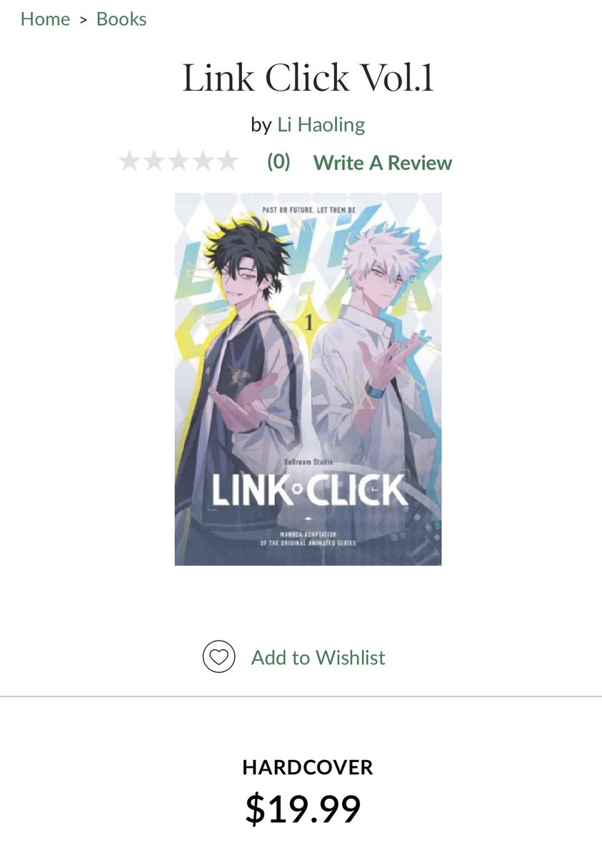 Volume 1 of the English translation of the Link Click manhua* has been released today on Barnes & Noble! looks like it’s not in stock yet