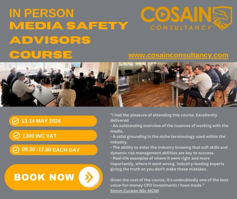 Due to the continued success from our market leading and exclusive Media Safety Advisors course, we have few remaining spaces left for our next In-Person course 13/14 May 2024 in Richmond, London.

To book  cosainconsultancy.com
#JournalismSafety #CosainConsultancy