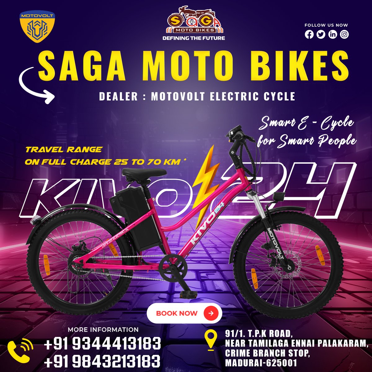 KIVO 24 - Saga Moto Bikes - Motovolt Electric Cycle - Madurai #serviceandwarranty #dealer #pedalassistmode #EnergyStorage #assistedbike #fastandflexing #improvefitness #ecofriendly #newtech #battery #urbn #safety #rideinfo #customersupport #performance #savings #trend #shop #hum