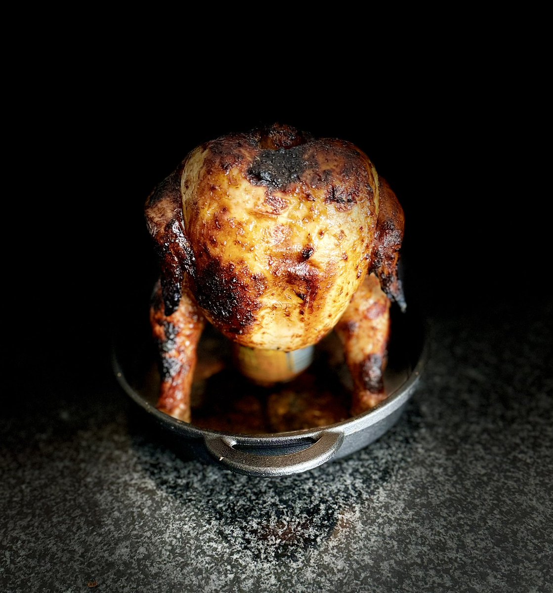 Straight out the oven. A whole chicken in our glorious marinade, roasted over a @moritzbarcelona beer can, served whole at the table with its beautiful beery meat juices. Available to pre-order lunya.co.uk/moritz-chicken/