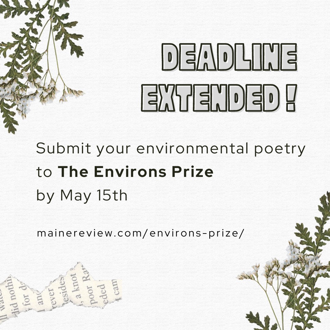 Earth Day happenings may be over but the deadline for Environs is extended! We are loving getting to read these environmental poems, so keep submitting until May 15. 

#environmentalpoetry #ecowriting #poems #opensubmissions