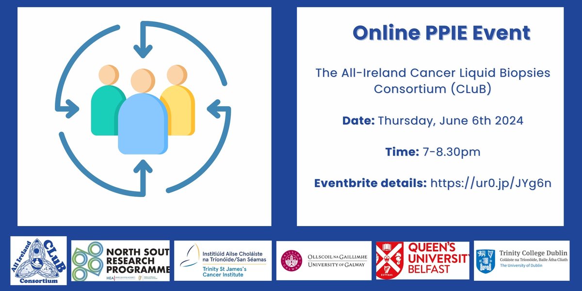 On June 6th from 7-8.30pm @CluB_Cancer1 will host its 2nd online #PPIE Event. You will hear from our researchers working on their projects, their ongoing work & how it will impact on patients. To register pls click 👉ur0.jp/JYg6n. Thank you @hea_irl #NSRPproject.