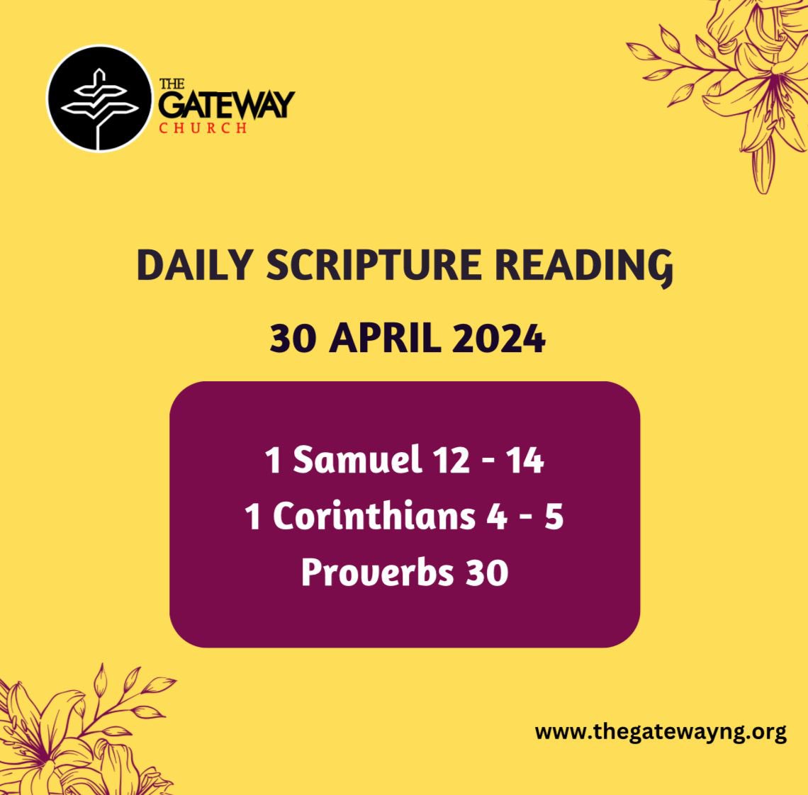 Daily Scripture reading 30 April 2024. #DailyScripture #TheGatewayng
