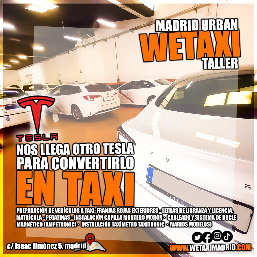 WETAXI MADRID URBAN TALLER 

Quieres un #Tesla TAXI?
Info y venta: 91 141 28 26

#taxitronic #taxitaller #taximadrid #taximadrid🚖 #taxi2024 #taxiEspaña #ampetronic #cursocartilla #cursoonline #conductortaxi