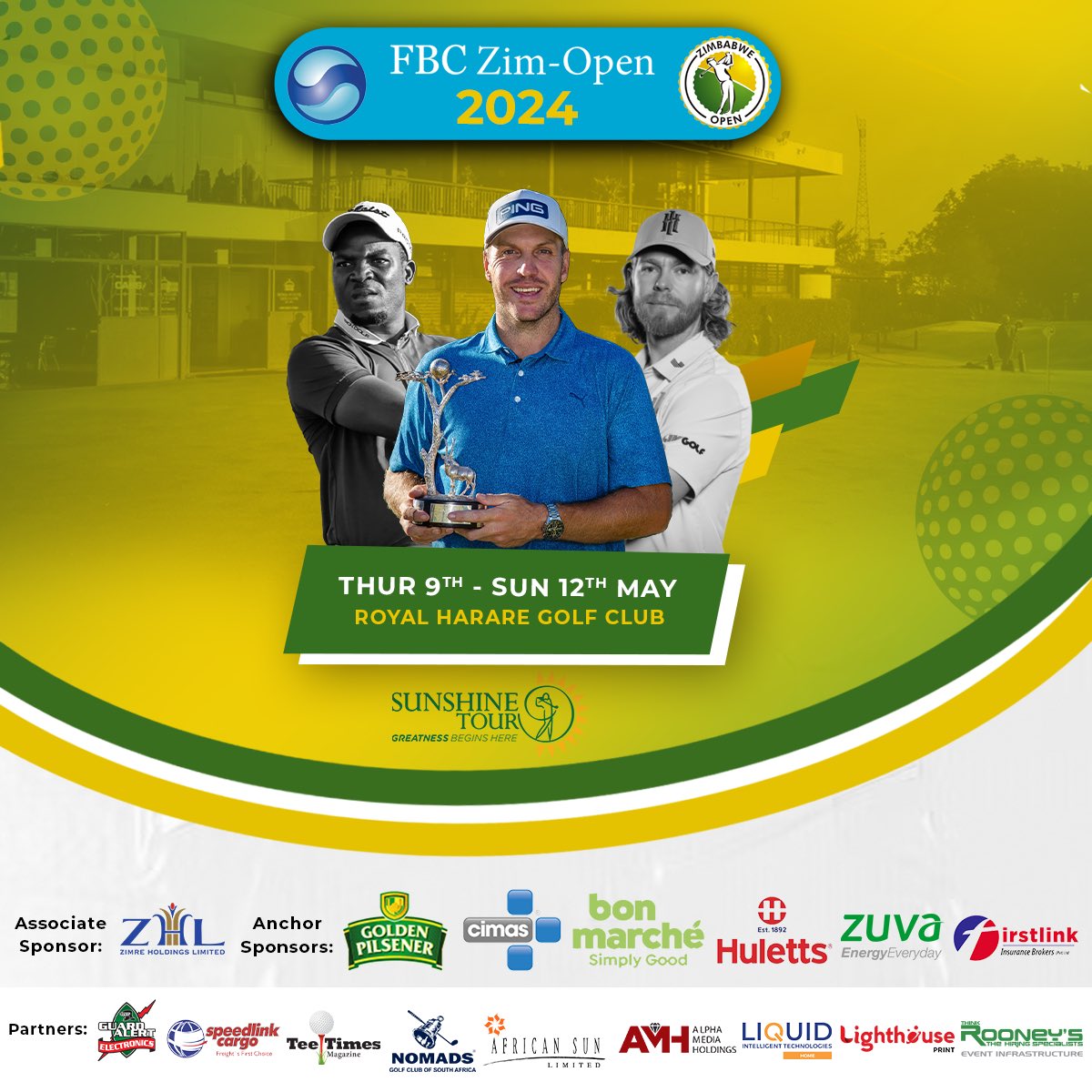 The Zim Open, in partnership with the @Sunshine_Tour proudly presents the premier golf tournament, the @FBCHoldings Zim Open 2024. The tournament tees off for an incredible 4 days at the @RoyalHarareGolf from the 9th - 12th of May 2024. We’ll see you on the green! #zimgolf
