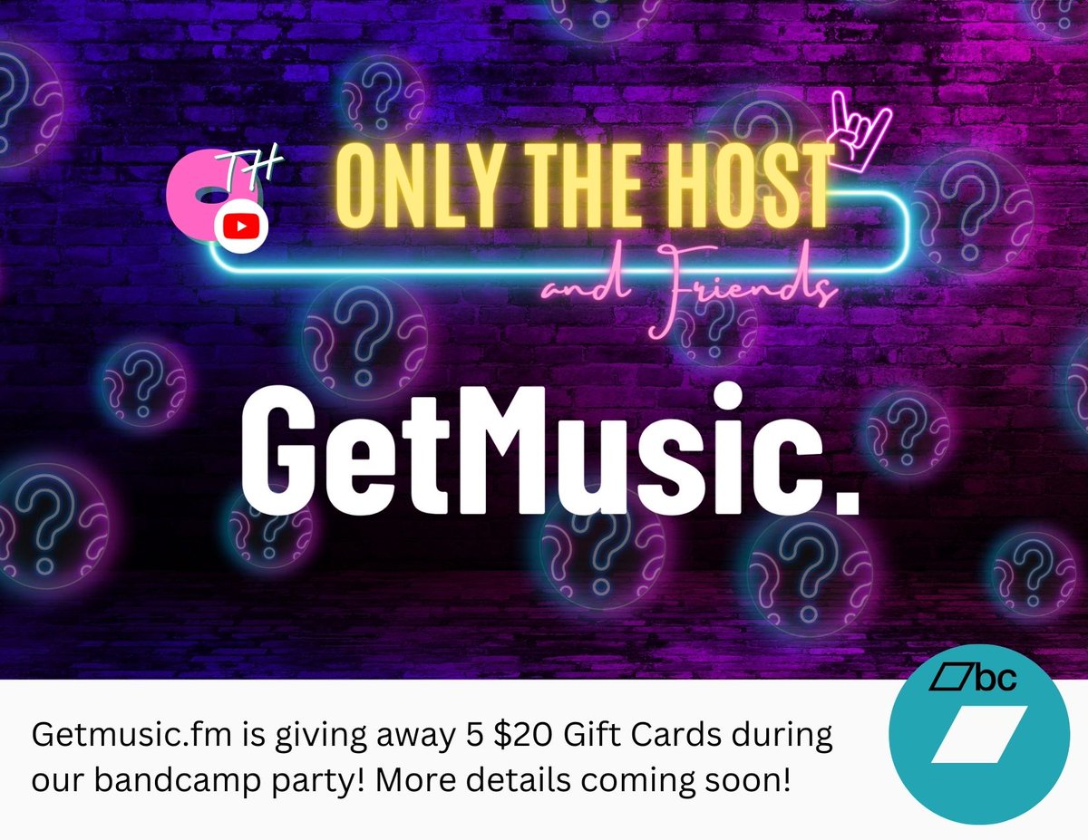 Will there be Prizes during the Bandcamp Party? Yes! Getmusic.fm (@GetMusicfm) has provided me with 5 $20 bandcamp Gift Cards to giveaway. Make sure to check out Getmusic.fm for Free Bandcamp downloads, or to distribute your bandcamp codes way way way…