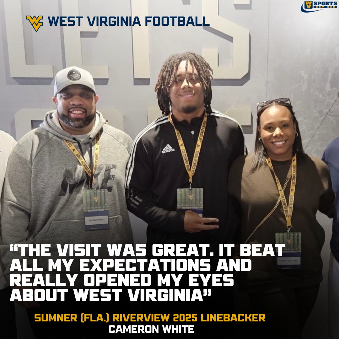Link: gowvu.us/x0u Sumner (Fla.) 2025 LB Cameron White was already interested in the #WVU but seeing it in person was an eye-opening experience. #HailWV