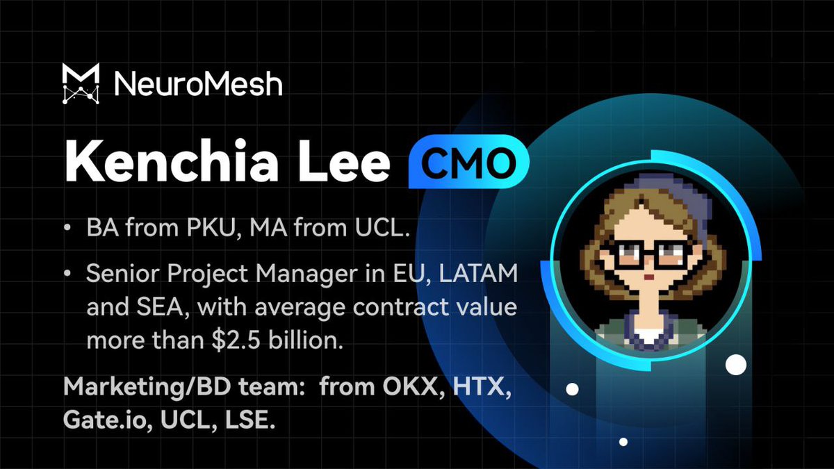 🚀 Excited to unveil our powerhouse #MarketingTeam at NeuroMesh! Led by our visionary CMO, @Kenchialee, we're set to redefine the AI and blockchain landscape. Stay with us as we drive innovation and connect communities. #TeamNeuroMesh #InnovationLeaders