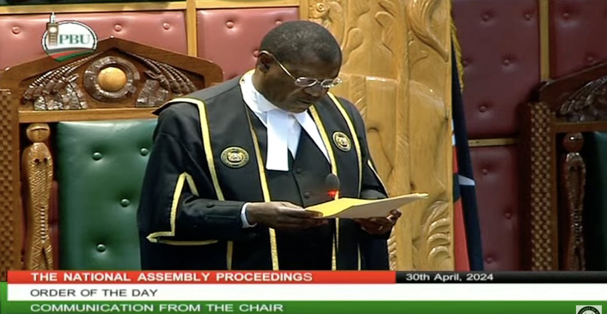 Speaker @HonWetangula issues a communication on a notice of motion for dismissal of Hon. Mithika Linturi, Cabinet Secretary for Agriculture and Livestock Development. #BungeLiveNA