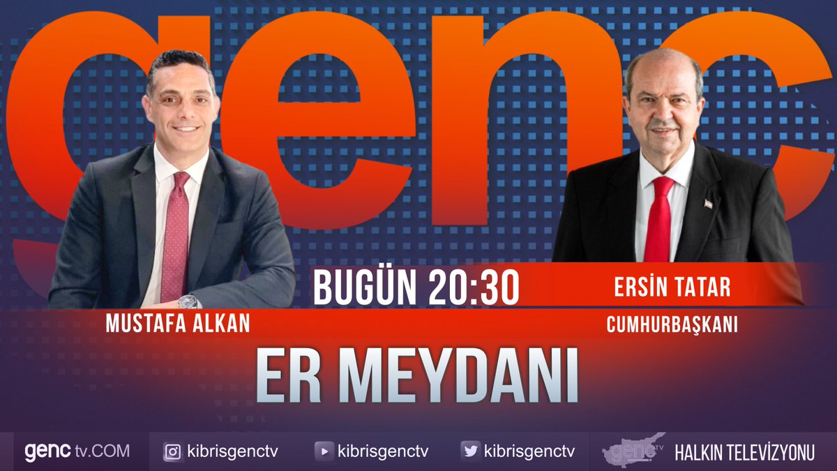 Cumhurbaşkanı Ersin Tatar bu akşam ER MEYDANI'nda... ER MEYDANI saat 20.30'da canlı yayınla GENÇ TV ekranlarında...