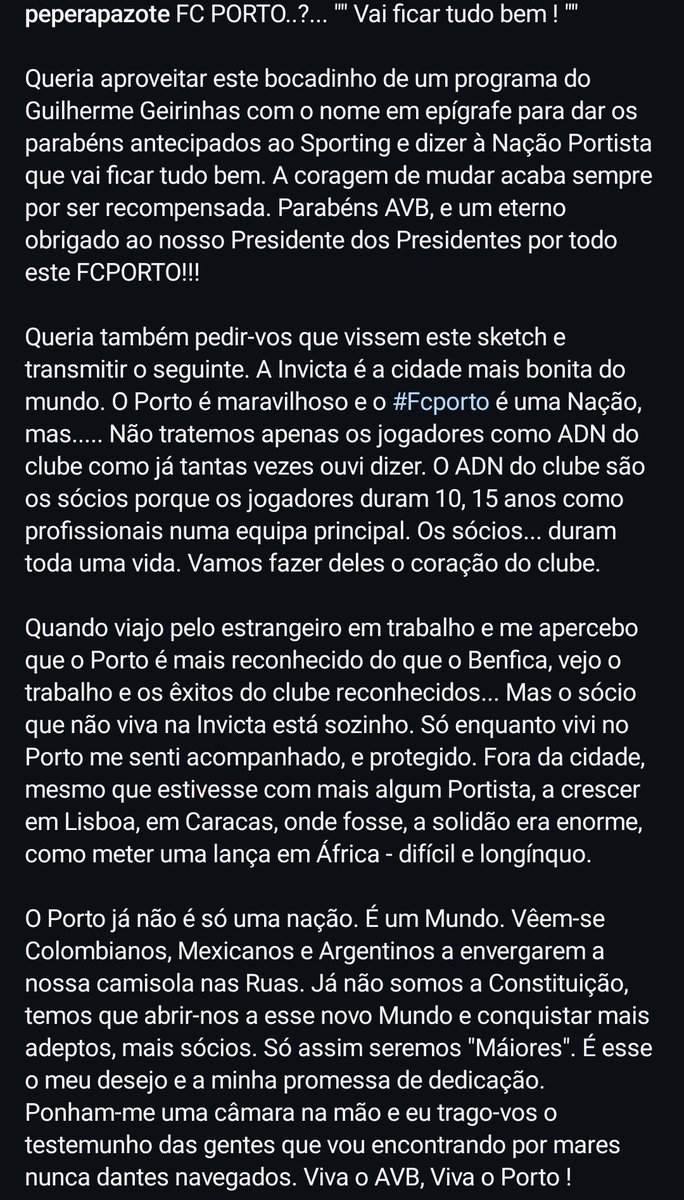 Belíssimo texto de Pepe Rapazote 💙🤍 #FCPorto