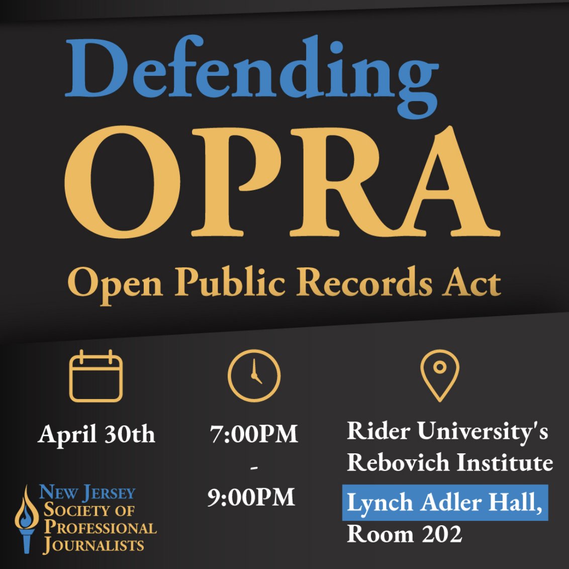 Transparency fans and good government geeks, assemble! This is happening TONIGHT at Rider University. It's free and open to the public. Or stream here: njspj.org/defendingopra2…