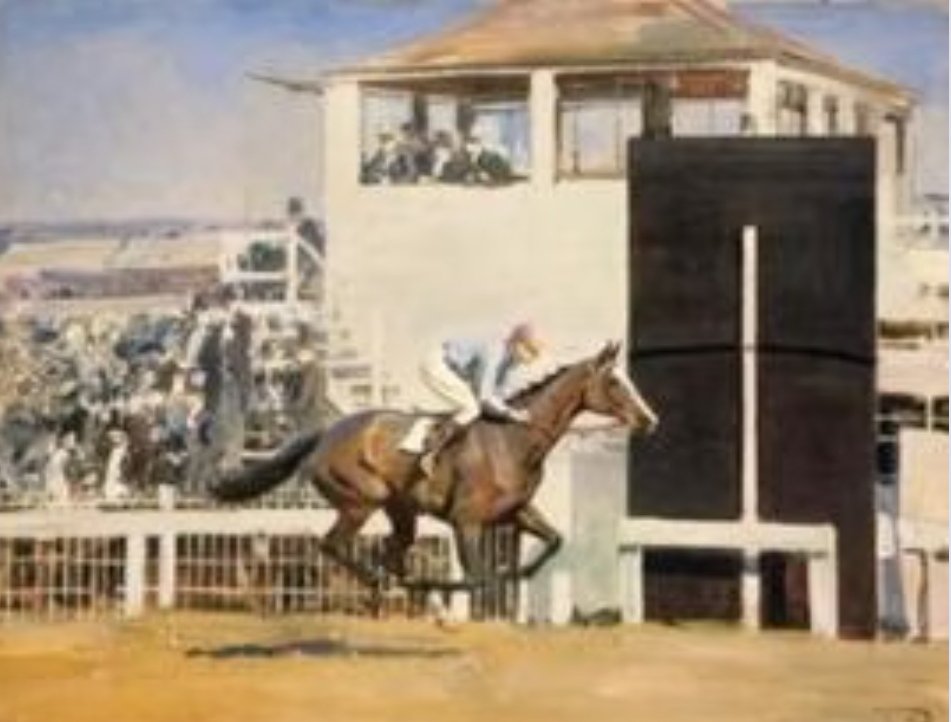 Alfred Munnings oil on canvas of Saucy Sue winning the 1925 Oaks by 8 lengths with Frank Bullock up. Probably best of the many good fillies owned by the 2nd Viscount Astor, Saucy Sue topped the 1924 Free Handicap, and added the 1000 Guineas, in brilliant style by 6 lengths.