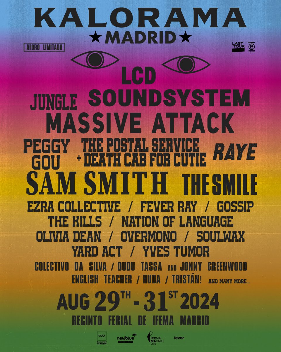 El festival @meokalorama llega a Madrid en agosto con @lcdsoundsystem @MassiveAttackUK @jungle4eva @raye @samsmith @thesmiletheband The Postal Service + Death Cab for Cutie y muchos más nombres.