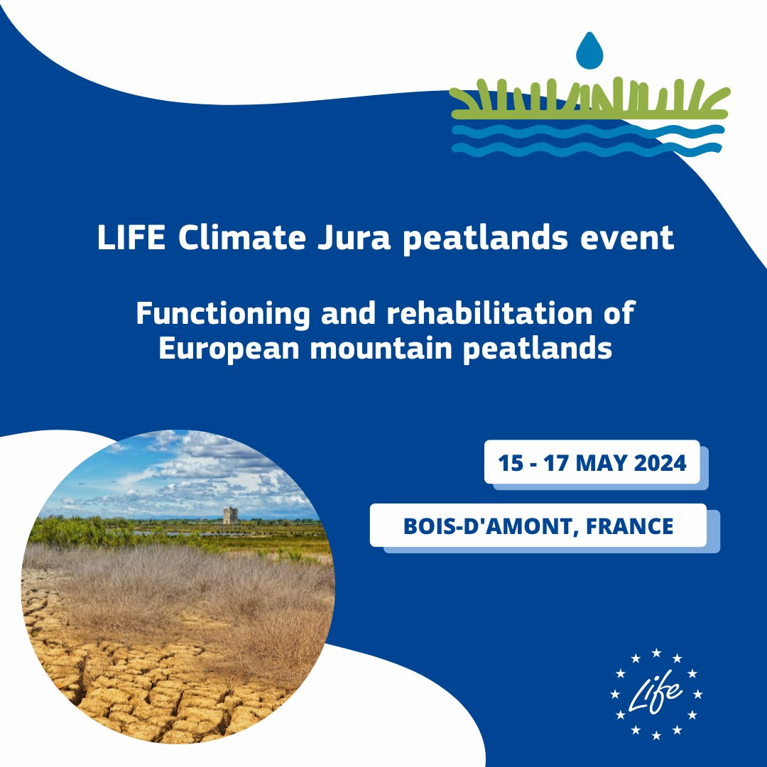 #Peatlands are vital for biodiversity but are threatened by human activities & climate change⛈️

Join the #LIFEProject LIFE Climate Jura peatlands event & learn best practices & techniques for restoring mountain peatlands🏞️

🗓️15-17 May
🇫🇷France
ℹ️ : europa.eu/!tWDJjK