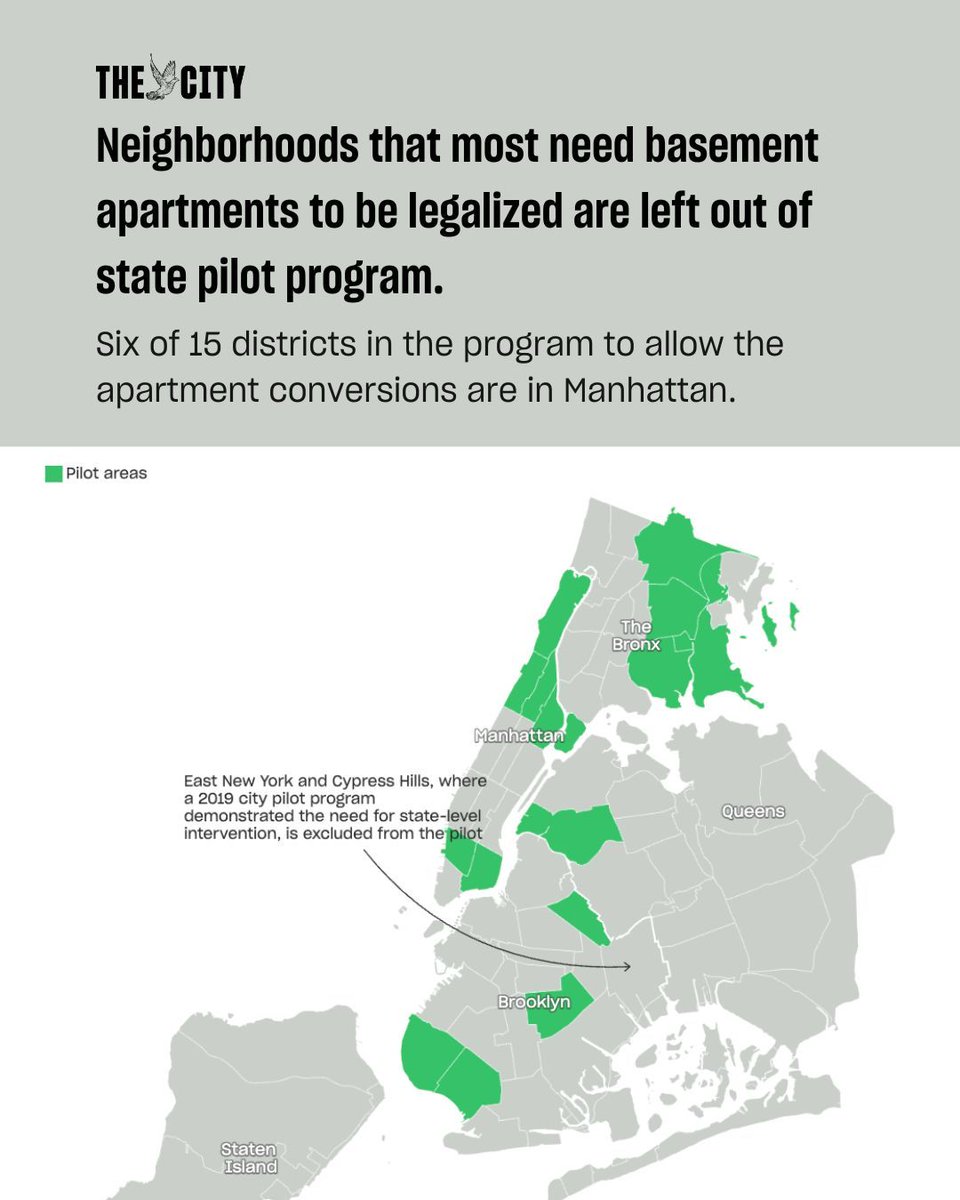 Of the 15 community board districts included in the pilot program, just one is in Queens, where nearly 40% of the city’s estimated 376,478 basement and cellar spaces in one- to three-family homes are located. thecity.nyc/2024/04/29/bas…