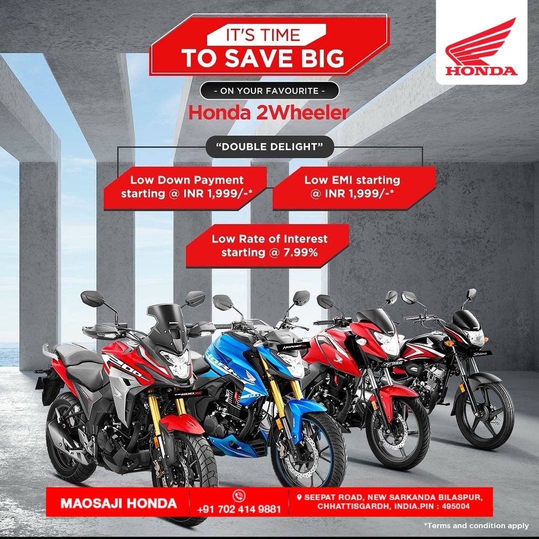 Seize your ticket to freedom! Explore unbeatable prices on your favorite Honda-2-wheeler at Maosaji Honda. Hurry, adventure awaits!✨♥️

Book now.🌟

#honda #hondaoffers #bike #honda2wheeler #bestbike #maosajihonda