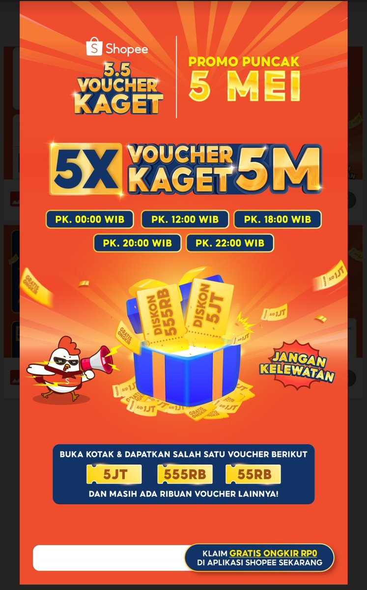 promoingfo's tweet photo. Shopee 5/5 https://t.co/6wTsRdtedx
🐸Klaim voucher 50% SD 50k untuk 5 Mei
🐸Flash Sale &amp; Voucher Kaget https://t.co/DV17A25pFW