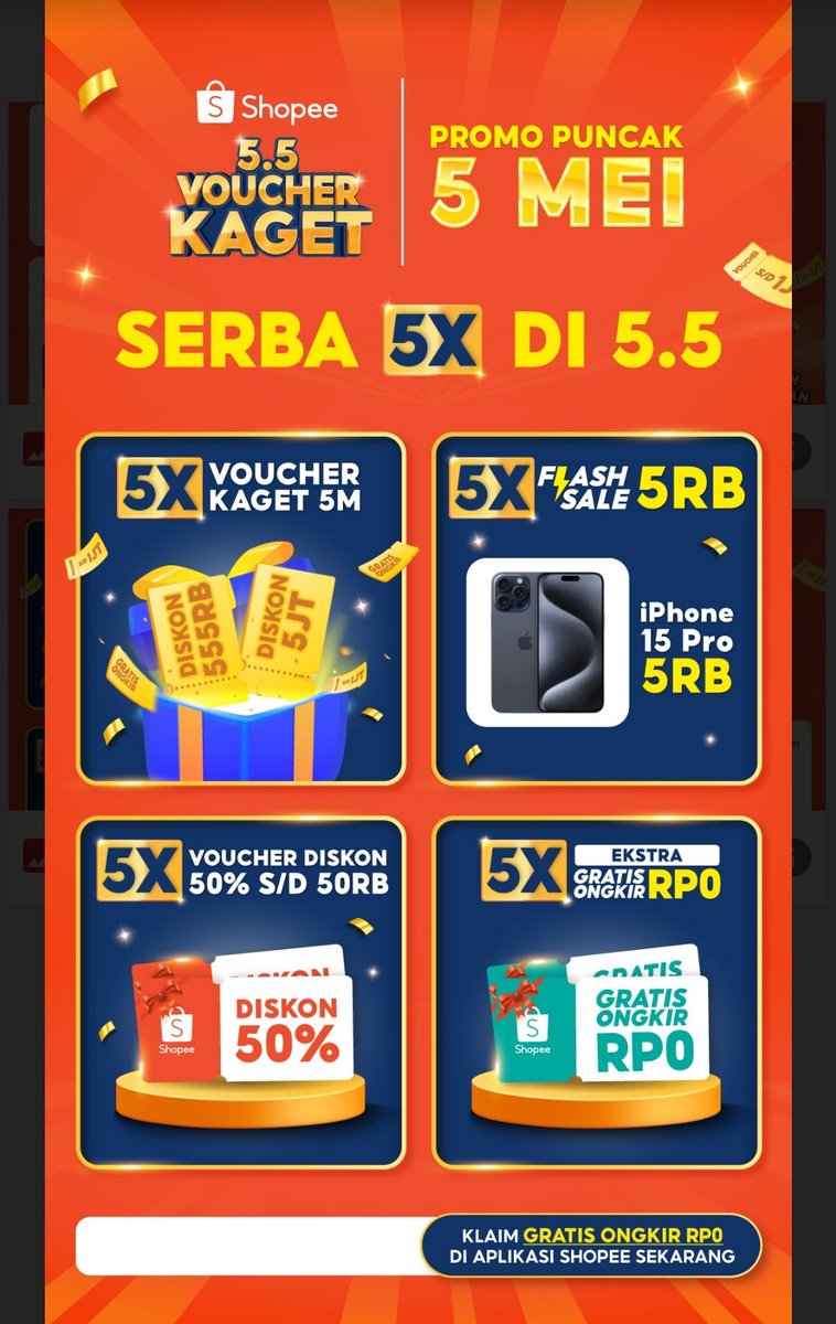 promoingfo's tweet photo. Shopee 5/5 https://t.co/6wTsRdtedx
🐸Klaim voucher 50% SD 50k untuk 5 Mei
🐸Flash Sale &amp; Voucher Kaget https://t.co/DV17A25pFW