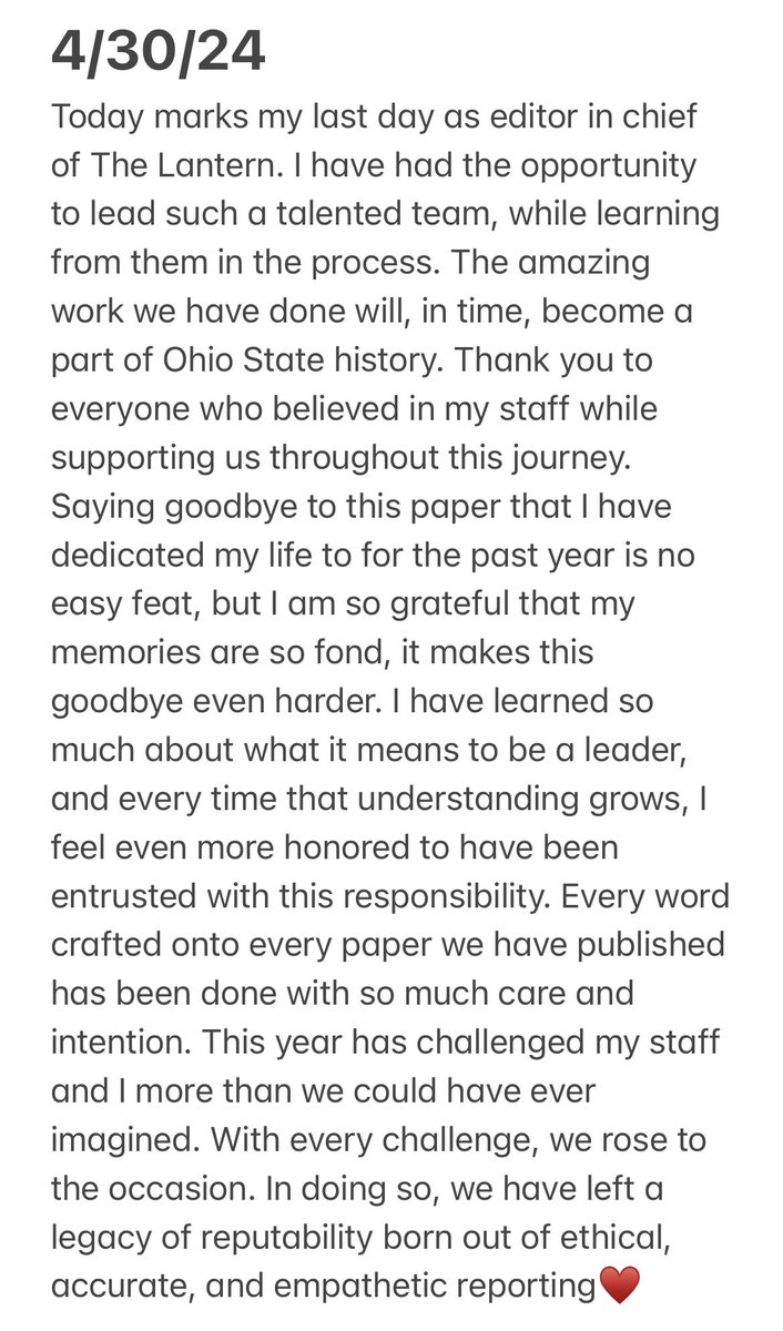 arismith02's tweet photo. I can’t describe how grateful I am for @TheLantern. In an attempt to, here’s what I have to say as I wear the honor of editor in chief one last time♥️ https://t.co/KX1PHAk4AJ