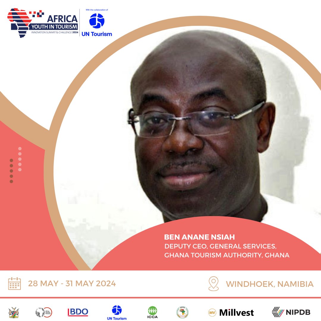 Representing Ghana Ben Anane Nsiah
Deputy CEO – General Services, Ghana Tourism Authority will be part of our speaking panel.

#AYTIS2024 #ExploreNamibia #AfricanTourism #TourismInnovators #TravelTech