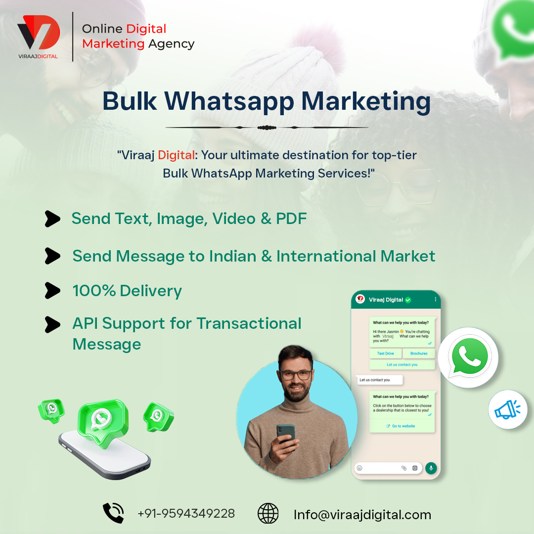 Viraaj digital is your marketing companion. We provide effective strategies of bulk whatsapp marketing that can target large audience at a single click.  
 viraajdigital.com
#Viraaj_digital #marketing #bulk_whatsapp_marketing #target_large_audience #whatsapp_messages