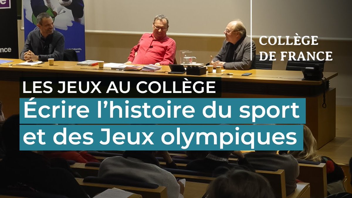 #JO #Sport ✏️ 'Écrire l’#histoire du sport et des Jeux olympiques' 🖥️ La vidéo de la table ronde avec le Pr Patrick Boucheron et l'historien du sport Julien Sorez, et animée par Emmanuel Laurentin, est disponible. 👉 college-de-france.fr/fr/agenda/gran…