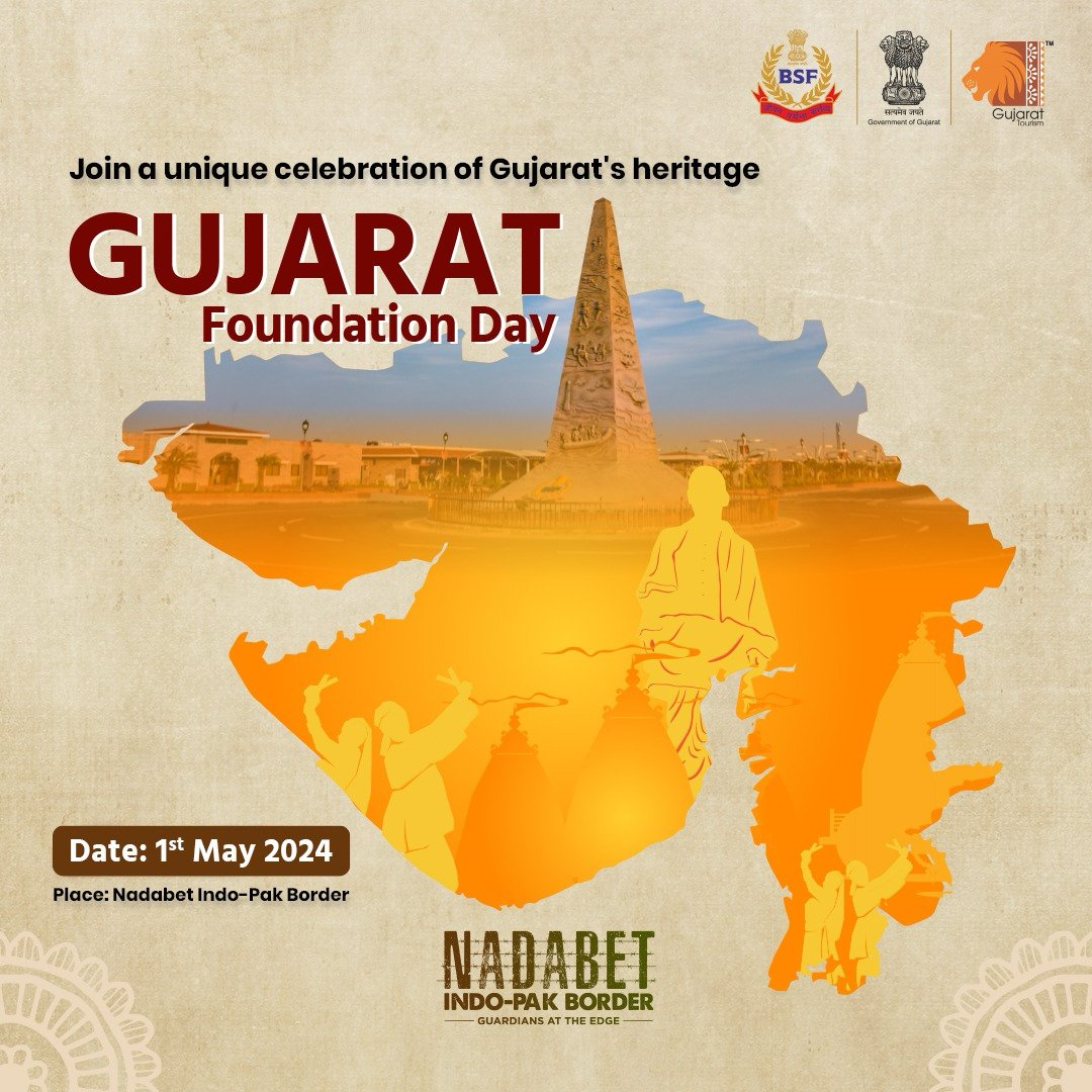 Join us as we commemorate the Foundation of Gujarat at the Nadabet Indo-Pak Border, honouring our rich heritage and the valour of our guardians. Celebrate Gujarat Sthapana Diwas with pride on May 1st, 2024.#visitnadabet #GujaratFoundationDay #gujaratdivas #IndoPakBorder #Gujarat