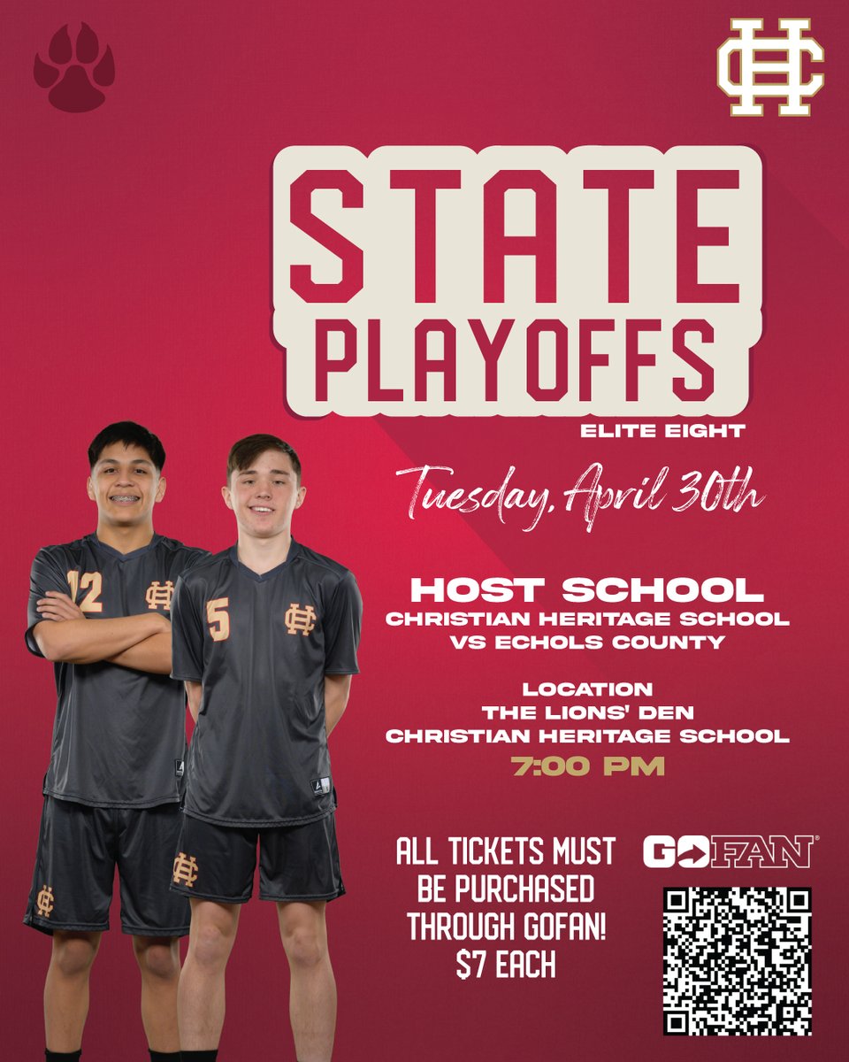 Lion Fans‼ Boys' Soccer hosts Echols County in the Elite Eight today, Tuesday, April 30th, at 7:00 pm in the Lions' Den. 🦁⚽🥳
#statetournament #GoLions #chsfamily #THELIONWAY #LionFamily #AthleticsThatBuild #CHSLions #lionpride🦁 #chslions