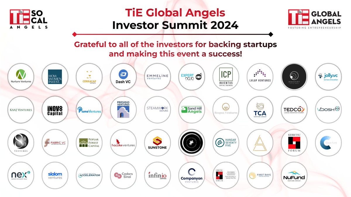 We wanted to express our sincere Gratitude to all the Investor Groups at TiE Global Angels Investor Summit 2024. Your presence & participation were instrumental in making the event a resounding success.

A heartfelt Thank you to all of the Investor Groups.

#Investorsummit #TiE