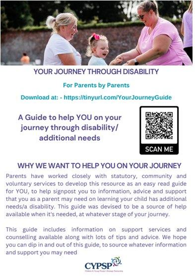 Are you a parent/carer for a child with a disability or additional needs- download our Guide for parents by parents at tinyurl.com/YourJourneyGui… with lots of tips & information from birth through to adulthood- includes advice on emotions, siblings, school, benefits & much more!