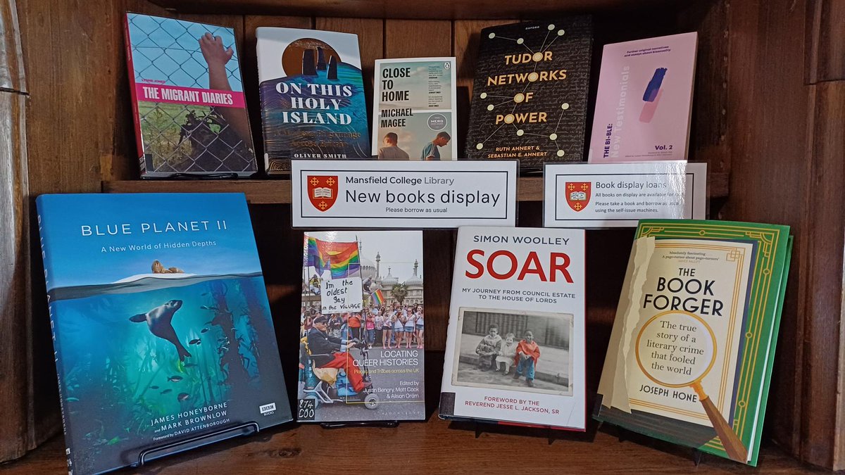 New books @MansfieldOxford Library this week include a book by our very own Matt Cook, with @JustinBengry and Alison Oram. Plus, a new book by alum @JosephHone_, and one from Simon Woolley, who is presenting at one of this term's Mansfield College Public Talks...