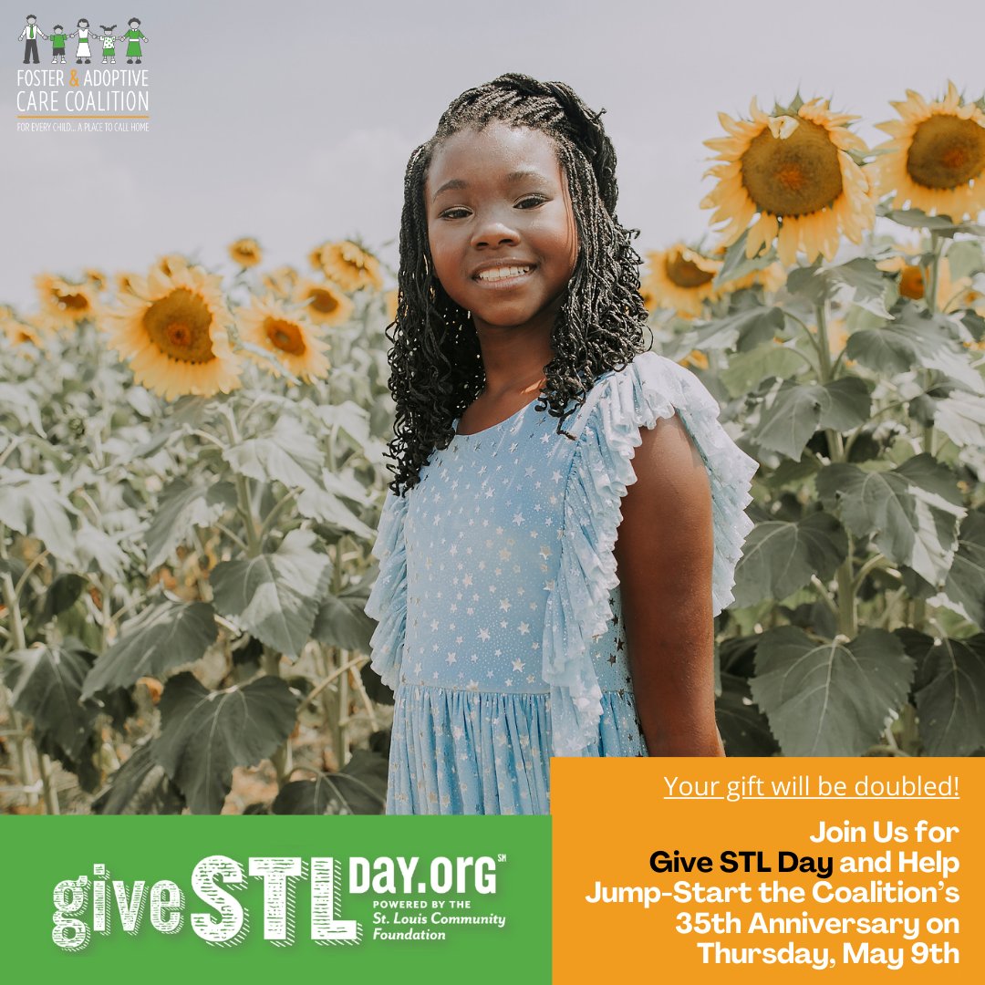 Mark your calendars for May 9th and join us for #GiveSTLDay! Help us celebrate the Coalition's 35th anniversary by aiming to reach our fundraising goal of $235,000. Learn more: foster-adopt.org/givestlday/ #givestlday2024 #fundraiser #virtualgiving #stl #STLnonprofit