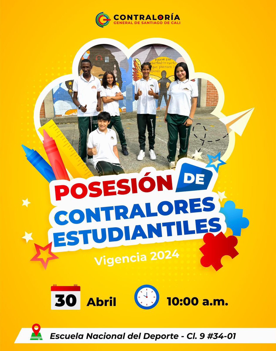 #Hoy el Contralor General de Santiago de Cali posesionará a 134 Contralores Estudiantiles 🎖️📚 Buscamos incentivar en los jóvenes el sentido de pertenencia y amor por lo público. #ControlSocial