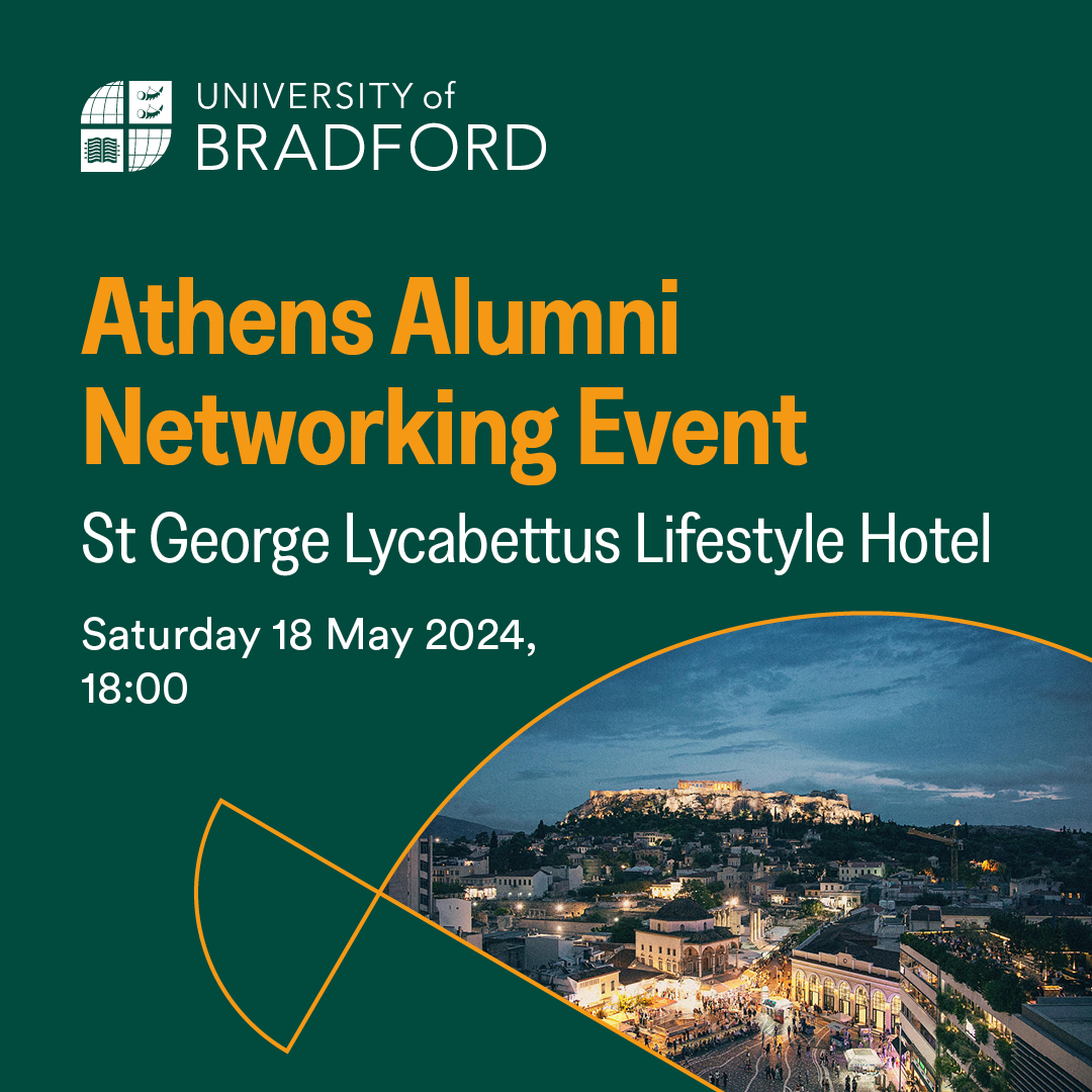 Have you booked your place on our upcoming Athens Alumni Networking Event? Saturday 18 May 2024 | 18:00 - 21:00 St George Lycabettus Lifestyle Hotel This is a fantastic opportunity to reconnect, network and share memories with fellow Bradford alumni: loom.ly/Kpog5e4
