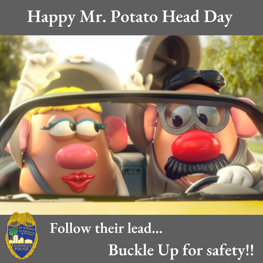 - Happy Mr. Potato Head Day - We thought we would share our congratulations to Mr. Potato Head on his day of celebration... While at the same time reminding you to be like he and the Mrs... Do as they do and make the smart choice, Buckle-Up for safety!! #TrafficTuesday…