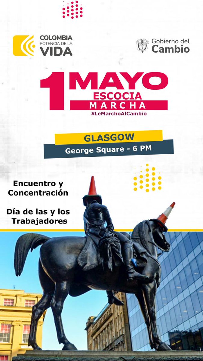 🚨 #Atención Escocia se une a Marchar por las reformas del Cambio, la justicia social y la defensa del gobierno de @petrogustavo ✊🏽🏴󠁧󠁢󠁳󠁣󠁴󠁿 💛 George Square 💙 Glasgow ❤️ 6:00 pm #LeMarchoAlCambio