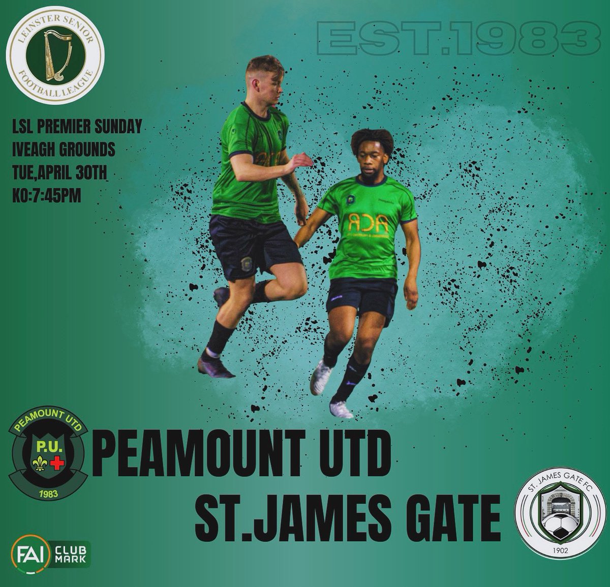 Our senior men make the trip to face @StJamesGate1902 tonight! After another win on Sunday the lads will be looking to keep their good form going! Kick off is set for 7:45pm and all support is welcome!🤝🟢⚫️ @LSLLeague