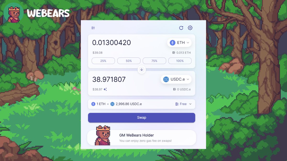Exciting news!🐻All WeBears holders can now enjoy ZERO GAS FEE on swaps on SyncSwap! 🔥

We've teamed up with <a href="/syncswap/">SyncSwap (((+)))</a>  and <a href="/txSync_io/">txSync</a> to deliver the next-level experience for WeBears Holder!🚀