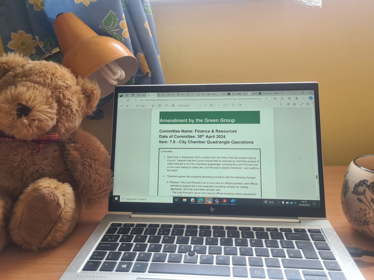 Train issues on Sunday meant I couldn't get back to Edinburgh so I'm joining Finance & Resources Committee remotely from my parents house today, along with an old pal. @Edinburghgreens have 3 amendments and one motion on the agenda 🧵