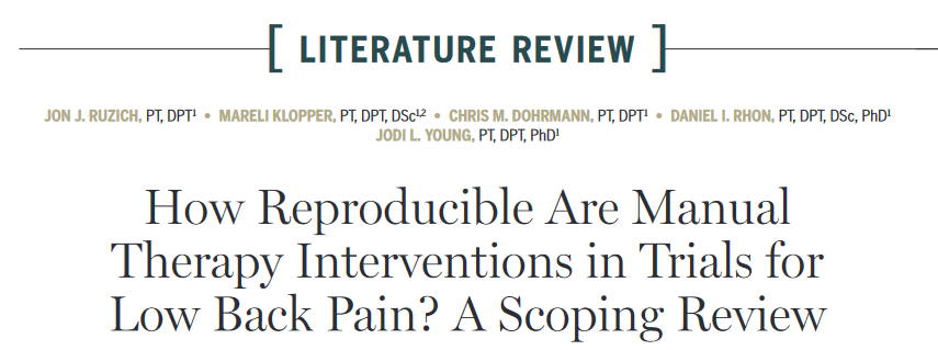 How reproducible are #ManualTherapy interventions used during trials to treat #LowBackPain 🤔 'Of 128 trials none reported all eleven reporting criteria' Read more ➡️ ow.ly/Tq4u50RnF3l #yourJOSPT