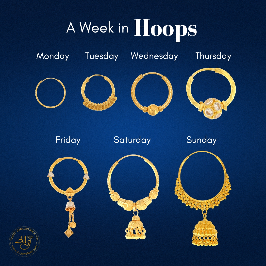 Seven days, seven styles! Make a statement every day of the week with our hoop earrings collection! With seven unique designs, there's a perfect pair for every mood and style.
#A1Jewellers #A1JFam #ManchesterBestRated #22ctGold #GoldJewellery #GoldEarrings #HoopEarrings