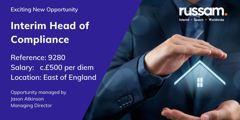 *** EXCITING NEW INTERIM ROLE ***

**INTERIM HEAD OF COMPLIANCE**

Find out more here - ow.ly/mNWl50RoXqS or contact Jason Atkinson for an informal chat.

#ComplianceManagement #InterimRoles #InsuranceSector #Russam #CareerOpportunity #Leadership #NewRole #Interim